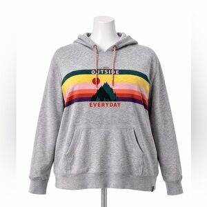 L.L.Bean 2X Gray Graphic Hoodie Outside Everyday Stripe Pullover Sweatshirt